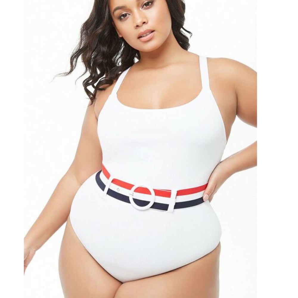 NWT- Plus Size Belted One-Piece Swimsuit